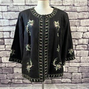 Dressbarn NWT Linen Black, Green & Pink 3/4 Sleeve Jacket Size 22W